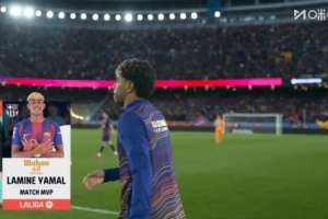 帽子戏法+6过人成功,亚马尔当选巴萨4-1黄潜一役全场最佳 - 资讯配图