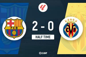 半场-巴萨2-0比利亚雷亚尔 亚马尔双响+精彩内切兜射费尔明2助 - 资讯配图