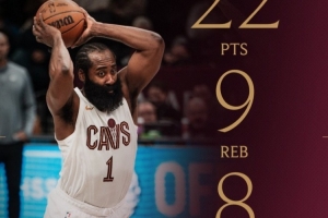 22分9板8助！骑士官方晒哈登数据海报：大胡子复出奉献了经典表演 - 资讯配图