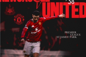 曼联官方晒本轮对阵纽卡海报，队长B费单人出镜 - 资讯配图