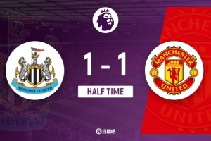 半场-曼联1-1纽卡 拉姆塞被罚下B费送点戈登点射卡塞米罗扳平 - 资讯配图