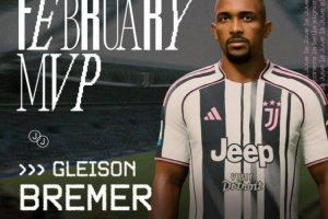 对阵帕尔马梅开二度，尤文官方：布雷默当选队内2月最佳球员 - 资讯配图