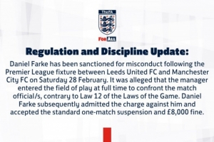 官方:法尔克对阵曼城赛后与裁判对峙,被停赛1场+罚款8000英镑 - 资讯配图