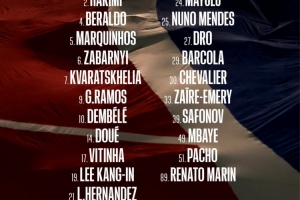 巴黎对阵摩纳哥大名单：登贝莱、阿什拉夫在列，若昂·内维斯缺席 - 资讯配图