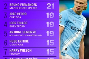 本赛季英超参与进球榜：哈兰德29球第一、B费21球第二 - 资讯配图