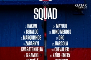 巴黎对阵切尔西首回合名单:登贝莱、阿什拉夫领衔,内维斯回归 - 资讯配图