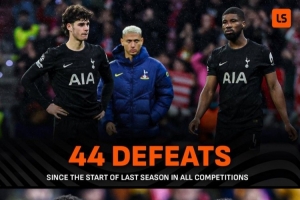 热刺上赛季以来输掉44场比赛,与阿森纳近5个赛季输球场次相同 - 资讯配图