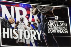 NBA历史首队！快船从6胜21负杀回来了！33胜32负终于超5成！ - 资讯配图