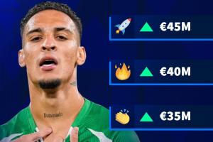 32场11球9助!德转预热安东尼身价:最低涨至3200万欧 最高4500万 - 资讯配图