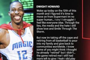 超人脱下战袍!魔兽霍华德长文宣布退役&结束20年篮球职业生涯 - 资讯配图