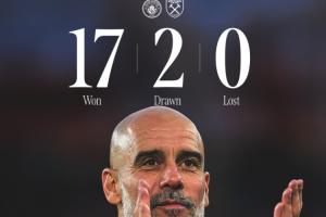 稳了?瓜帅执教曼城以来英超对阵西汉姆17胜2平!10年里未尝败绩 - 资讯配图