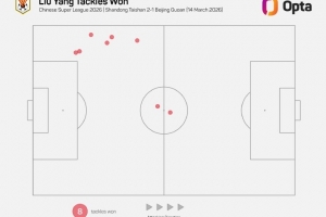 刘洋本场比赛8次成功抢断，刷新自12年以来泰山球员单场中超新高 - 资讯配图