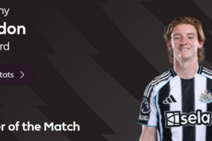 打进唯一进球,英超官方:戈登当选纽卡1-0切尔西全场最佳球员 - 资讯配图