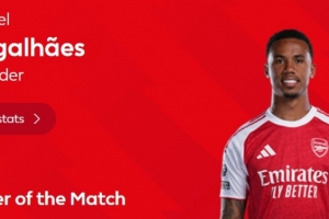 8次解围!英超官方:加布里埃尔当选阿森纳2-0埃弗顿全场最佳 - 资讯配图