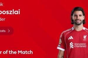 任意球破门,英超官方:索博斯洛伊当选利物浦1-1热刺全场最佳 - 资讯配图