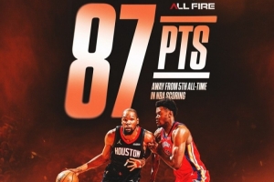 将升历史第五！火箭官方预警：杜兰特生涯总分还差87分超乔丹 - 资讯配图