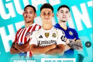 西甲2月最佳进球候选：居莱尔本方半场吊射，莫利纳惊天世界波 - 资讯配图