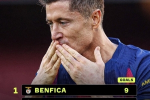 被莱万在欧冠赛场破门最多的球队:本菲卡9次,红星7次,皇马6次 - 资讯配图