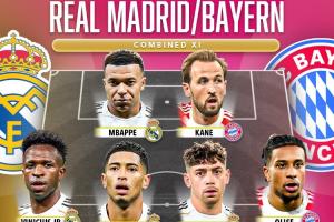 外媒评皇马vs拜仁合体最强阵：皇马7人拜仁4人，凯恩姆总贝林入选 - 资讯配图