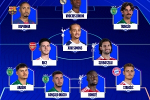 欧冠周最佳阵:拉菲尼亚、维尼修斯、赖斯、索博、科纳特入选 - 资讯配图