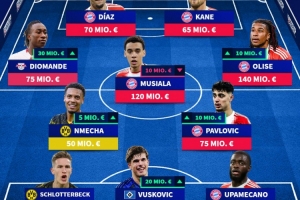 德甲身价最高阵容:凯恩、奥利塞、武什科维奇在列,拜仁6人入选 - 资讯配图