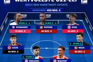 德甲身价最高U21阵容：卡尔、帕夫洛维奇、武什科维奇、乌尊在列 - 资讯配图