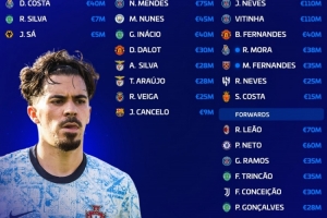 葡萄牙队总身价9.95亿欧，内维斯、维蒂尼亚1.1亿欧队内最高 - 资讯配图