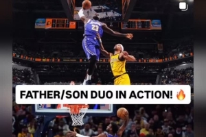 老父亲的快乐！詹姆斯晒自己和布朗尼扣篮帅照：上阵父子兵！ - 资讯配图