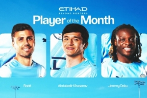 曼城公布3月份最佳球员候选:罗德里、胡桑诺夫和多库 - 资讯配图