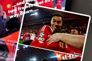 奥利塞进球引发拜仁球迷冲场，摄影师在庆祝中受轻伤但仍坚持拍摄 - 资讯配图