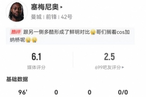 塞梅尼奥本场1射0正+0关键传球 17丢失球权+7对抗2成功 仅获6.1分 - 资讯配图